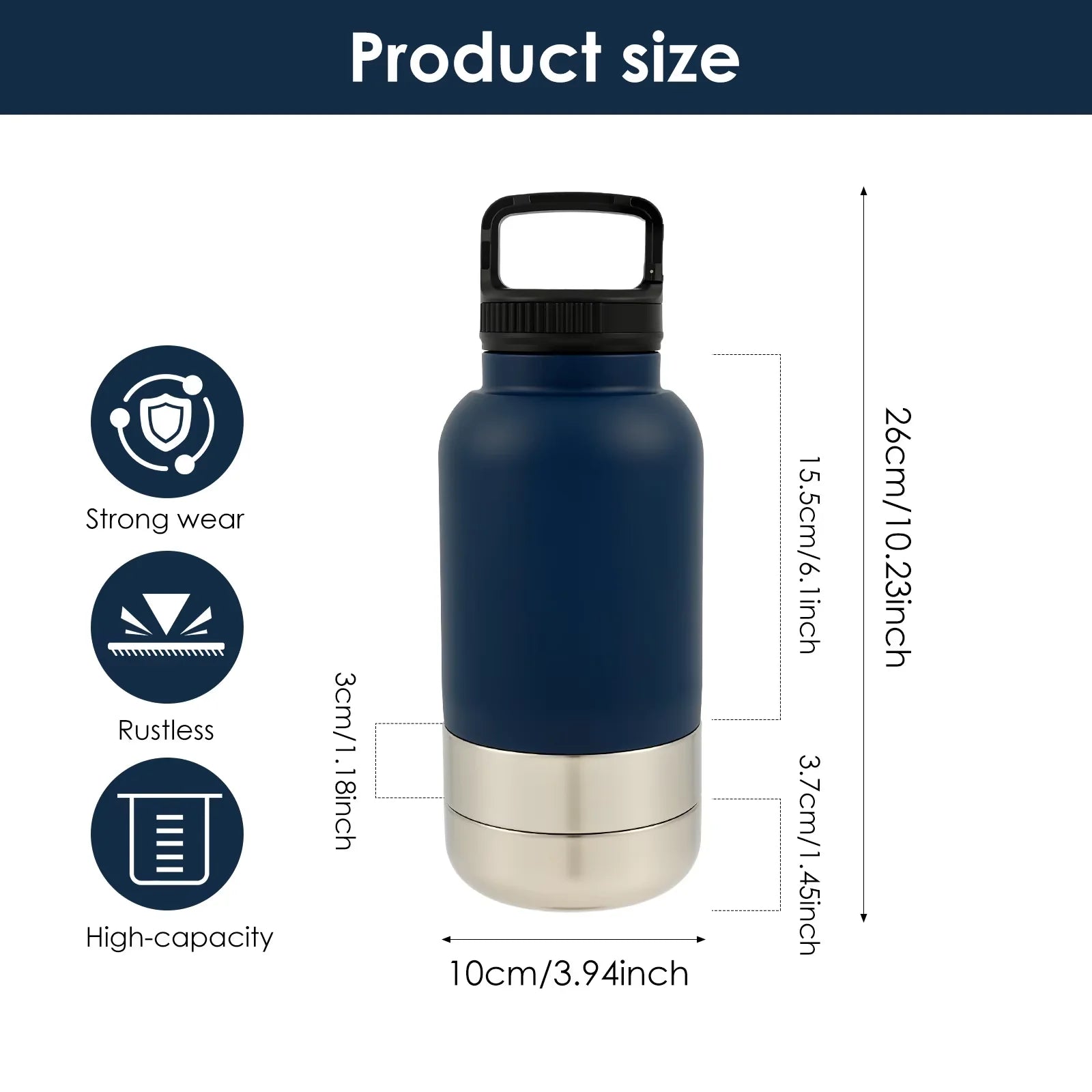 3-in-1 Stainless Steel Dog Water Bottle