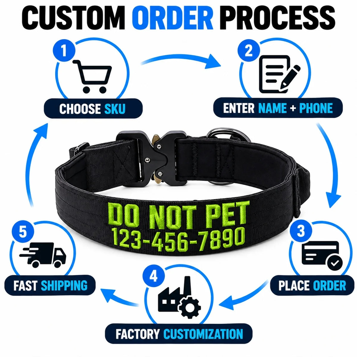Custom Name & Phone Embroidered Heavy Duty Dog Collar
